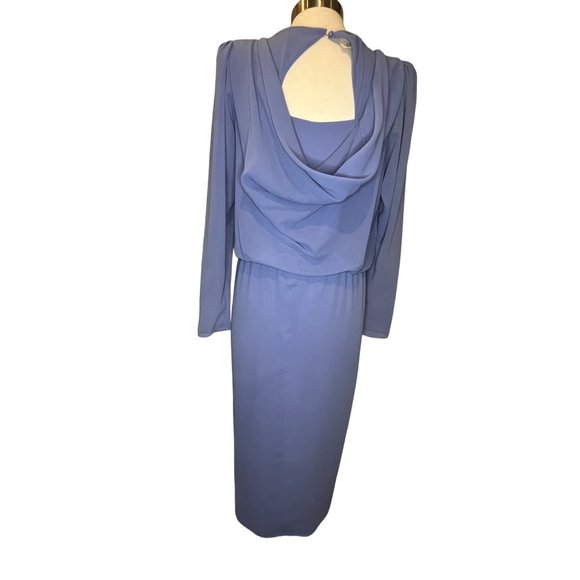 HAND MADE DESIGNER Women's Tea Dress Blue Long Sleeve Drape Back Neck Aprox Size - Picture 4 of 8